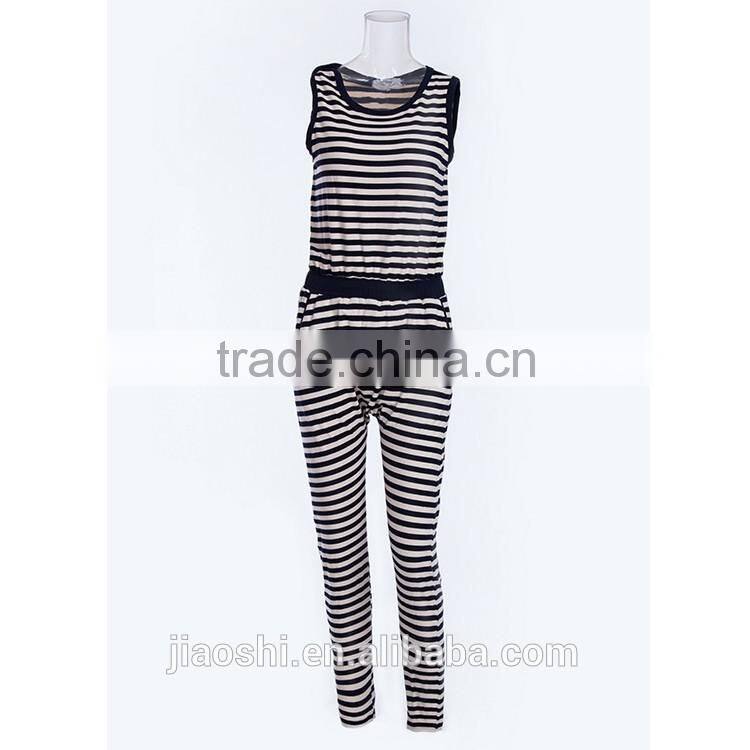 2016 Fashion modern style stripe pattern one piece women jumpsuit for ladies