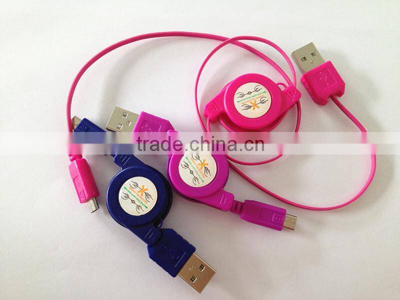 Promotional retractable micro usb charging cable with customized colors for Samsung Table PC