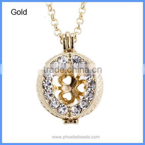 Newest Fashion Jewelry Women's Openable Rhinestones Pave Metal Cage Chime Box Sound Ball Pendant Pregnancy Necklaces HBAC-M047