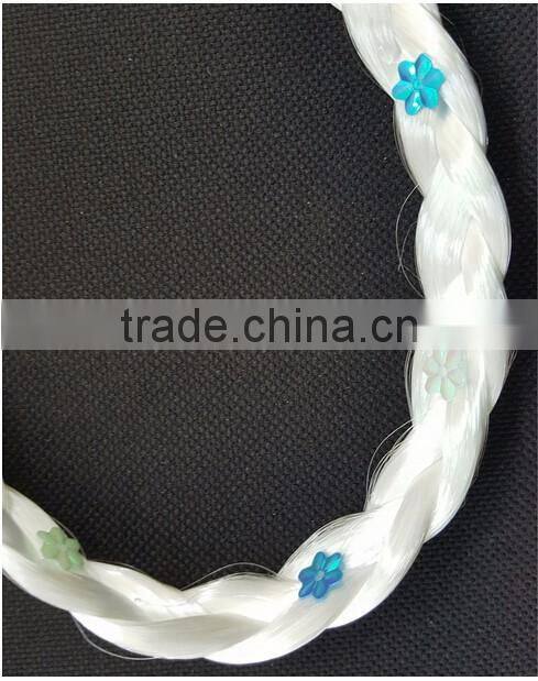 Frozen Princess Long Wig Braid Plastic Hairband With Flowers