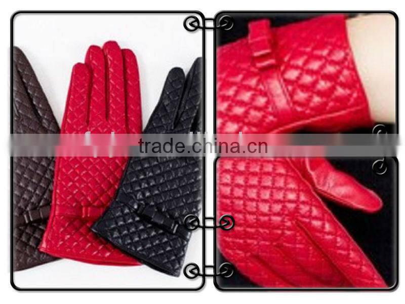 Leather Women Red Warm Driving Gloves
