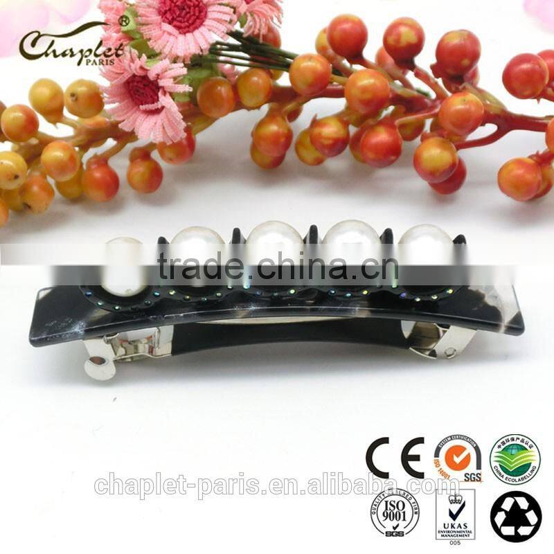 Fine Design Ladies' Acetate Pearl French Barrette Hair Clips