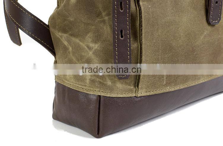 2015 new design army green waxed canvas hiking backpack,large canvas school backpack, vintage laptop backpack for students