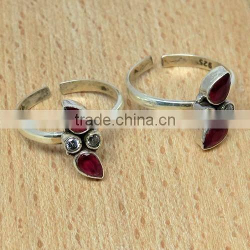 Hot Sales Popular Jewelry Red Onyx_White CZ 925 Sterling Silver Toe Ring, Unique Silver Jewelry, Fashion Silver Jewelry
