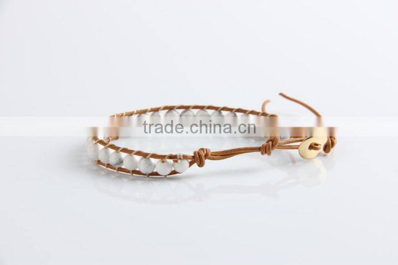 Pure manual needle wear white pine natural stone beads bracelet Leather leather cord bracelet wholesale