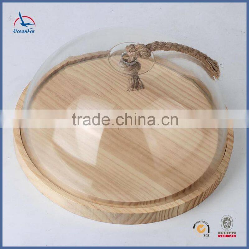 Factory Price Glass Dome Cake Stand Clear Glass Bell Jar With Wooden Base