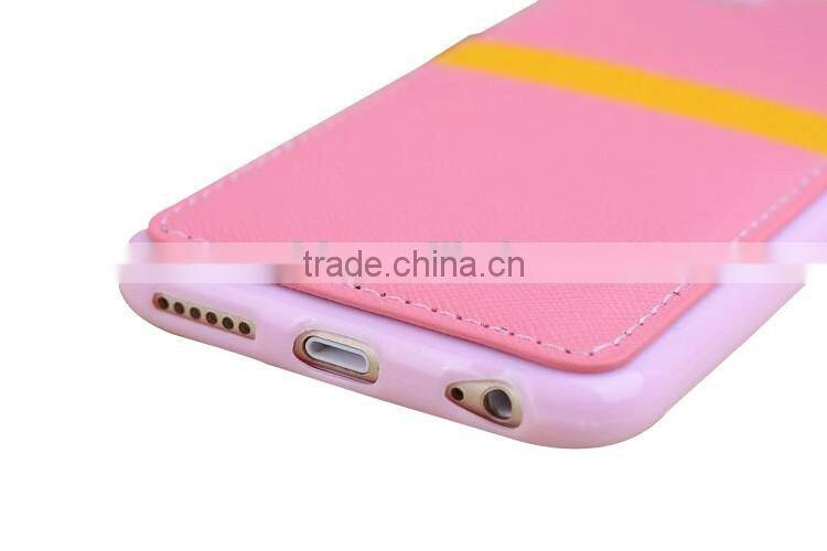 Ultra thin pu skin+tpu dual color cellphone pocket leather case for iphone 6/6s with hand rope