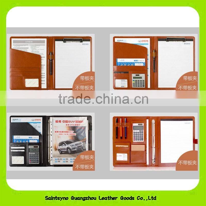 16037 Office a4 genuine leather portfolio business executive padfolio classification folder document clip holder