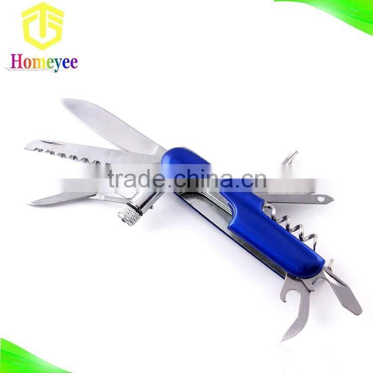 Colorful handle stainless steel multi pocket knife with LED light