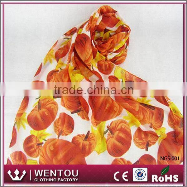 New style pumpkin flower printed orange chiffon scarf