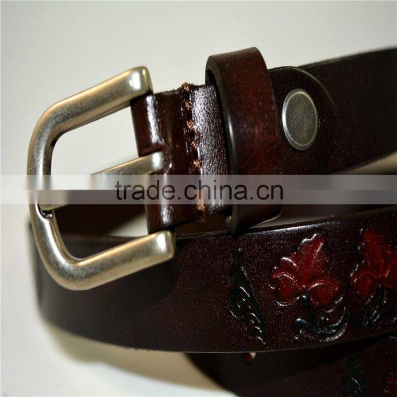 2.5CM genuine cowhide leather with flower pattern design for wemen belts