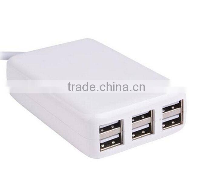 Portable 30W 6 Port USB HUB USB Desktop Charger AC Power Adapter Cord US Plug