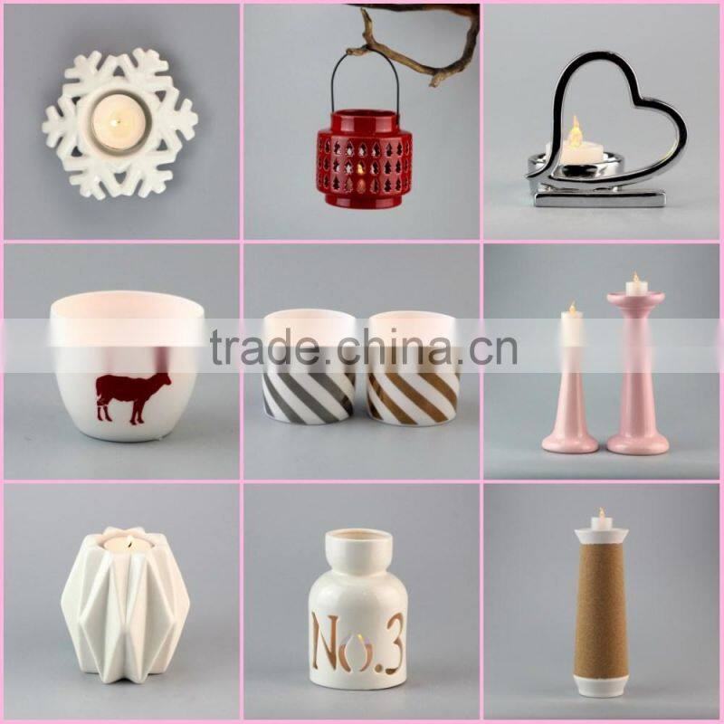 White Ceramic Customized Candle Holder With Decal Printing