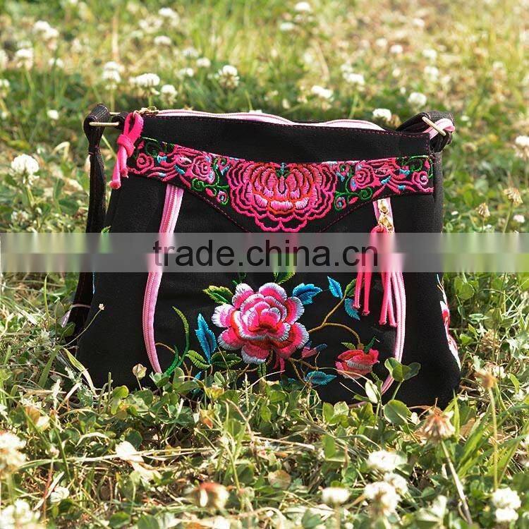 Embroidery shoulder bag/messenger bag canvas 2016 new peony flower shoulder bag women