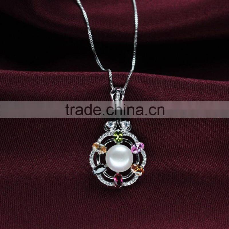 new design fashion colorful rhinestone real freshwater cultured pearl pendant