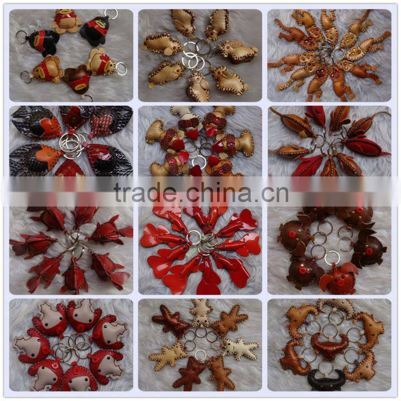 High quality Lovely fish leather animal keychain genuine leather keychain for promotional gift handmade leather keychain