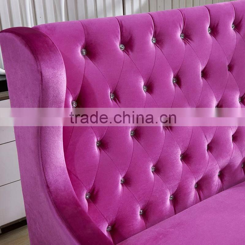Wing back style velvet booth wooden frame button tufted restaurant banquette seating for sale