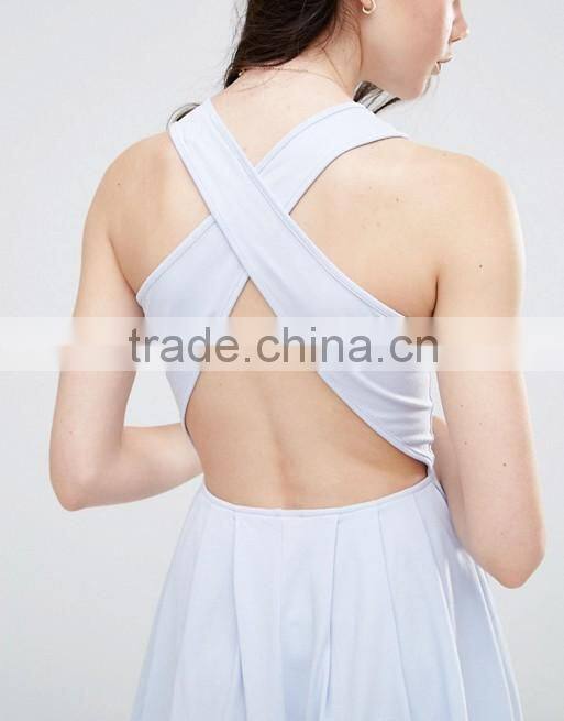 Sexy cross back designer wedding dress 2016, skate dress elegant