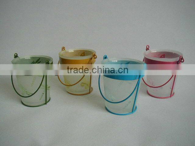 glass candle holder with metal handle