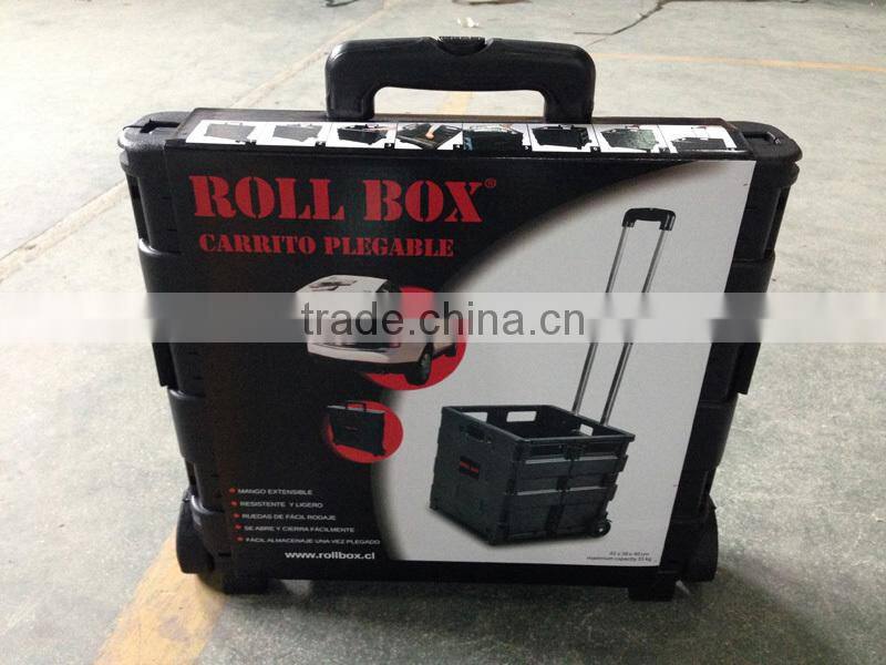 plastic collapsible rolling cart Foldaway plastic cart 38*33*36 cm