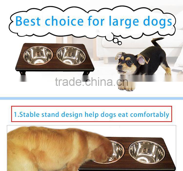 Factory wholesale stainless steel dog bowl dog feeder wood dog bowl stand