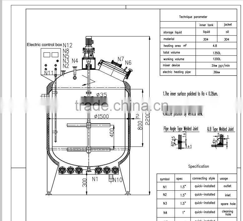Vertical type Stainless Steel cosmetic mixing tank