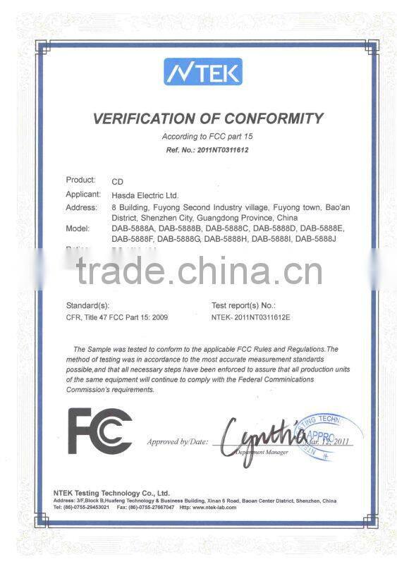 HASDA manufacture dab cd mp3 player with high quality in factory