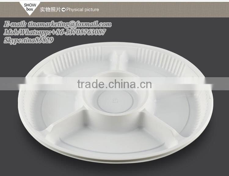 6 Compartments Disposable Plastic Round Food Container Box for Salad,Fruit,Sushi,Drysaltery and Dessert Packaging