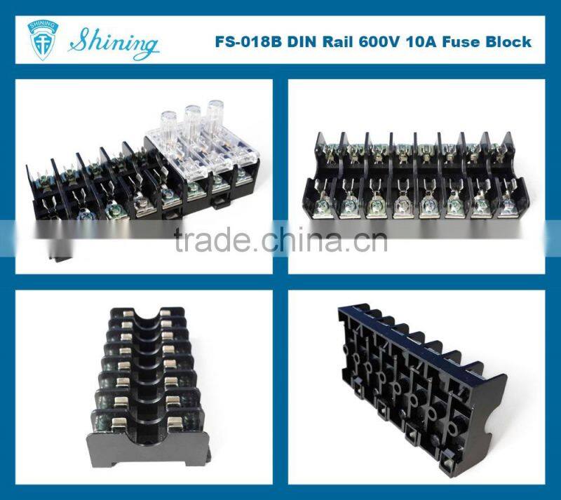 FS-018B 35mm Din Rail Mounted 600V 10A 8 Pole Midget Fuse Base