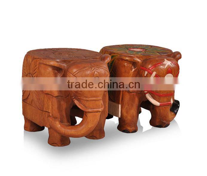 Thailand Style Living Elephant Shape Little Chair, Solid Wood Handcarved Chairs for Shoes Changing (BF01-X1176)