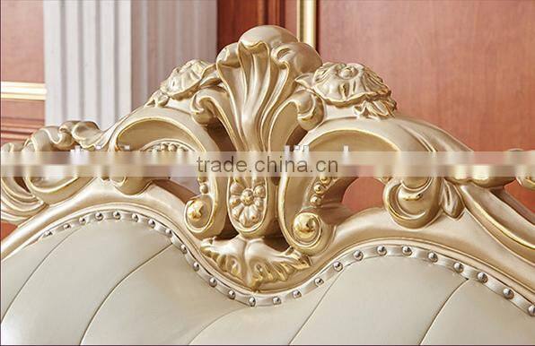 Neoclassic style solid wood champagne gold carving leather sofa set