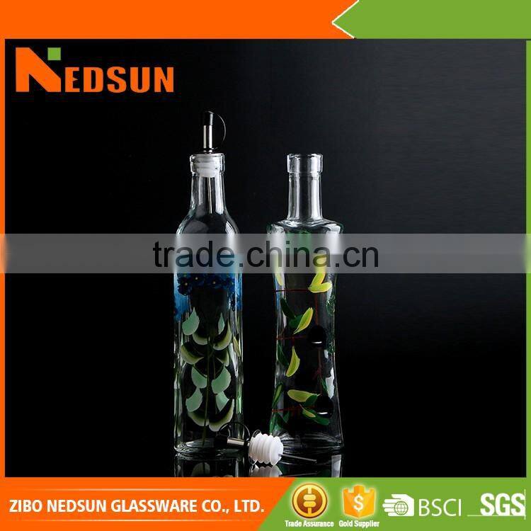 Hot sale hand drawing glass dorica olive oil bottle