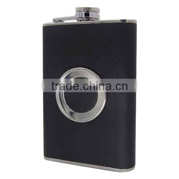 304 stainless steel leather hip flask 8 oz, leather stainless steel wine bottle