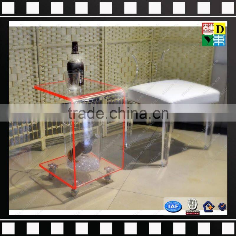 Customized moveable acrylic coffee table unique elegant acrylic side table with wheels from china manufacturer