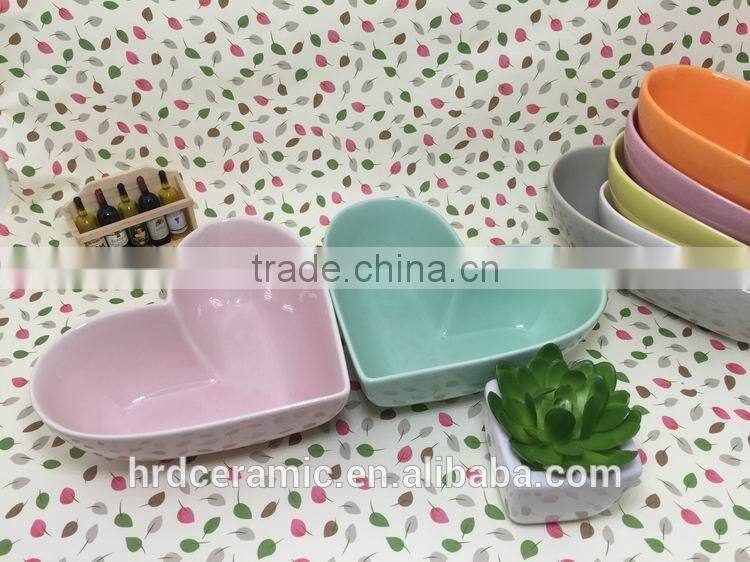 Stocked heart shape sala bowl,ceramic soup bowl for microwave oven