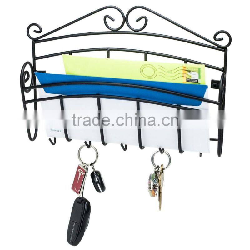 Sturdy Scroll Black Wall Mount Key and Letter Holder Rack