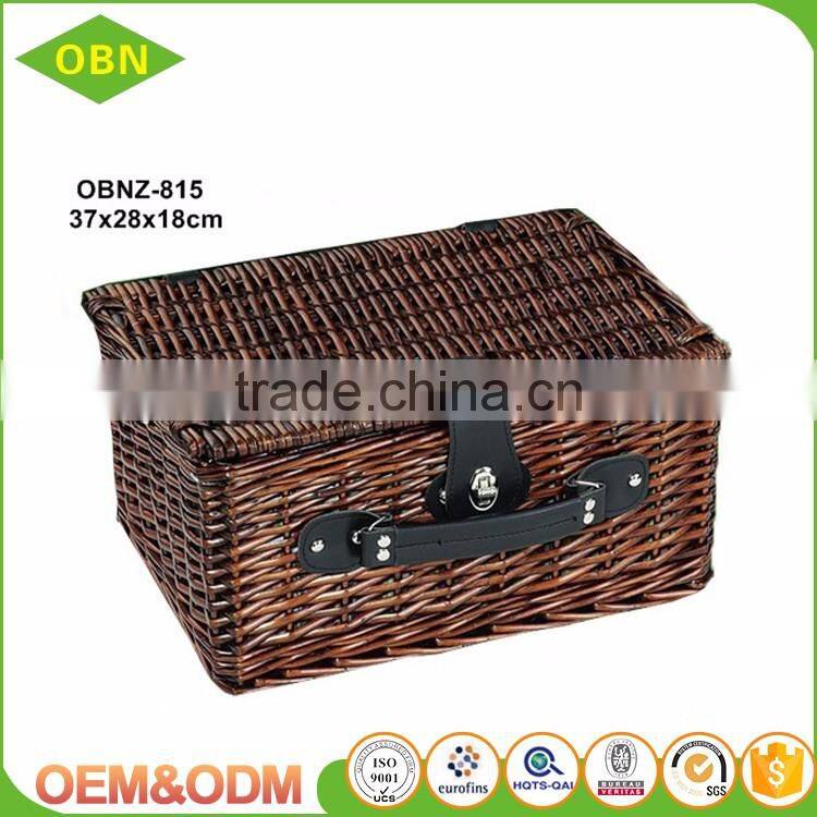 Wholesale cheap travel dark brown wicker picnic basket set