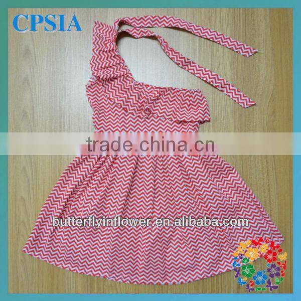 2013 Wholesale girl chevron dress cotton party dresses for 3 year old girl one shoulder chevron baby dress
