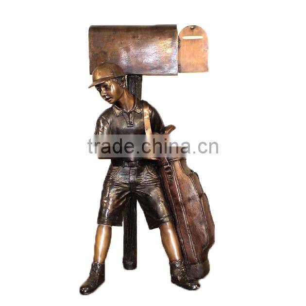 bronze foundry Cast Bronze Golfer Caddy Mailbox statue for home decor