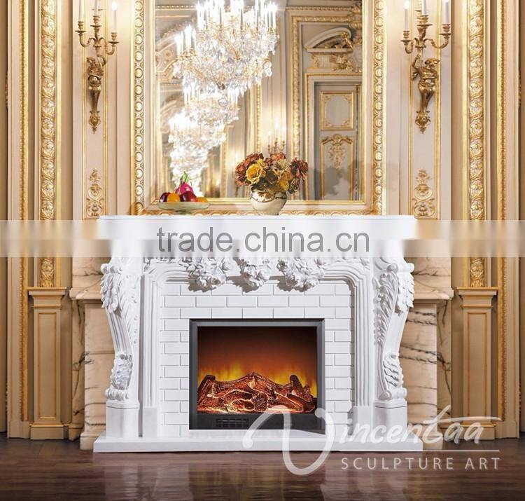 Indoor white hand-carved stone carvings and sculptures marble fireplace