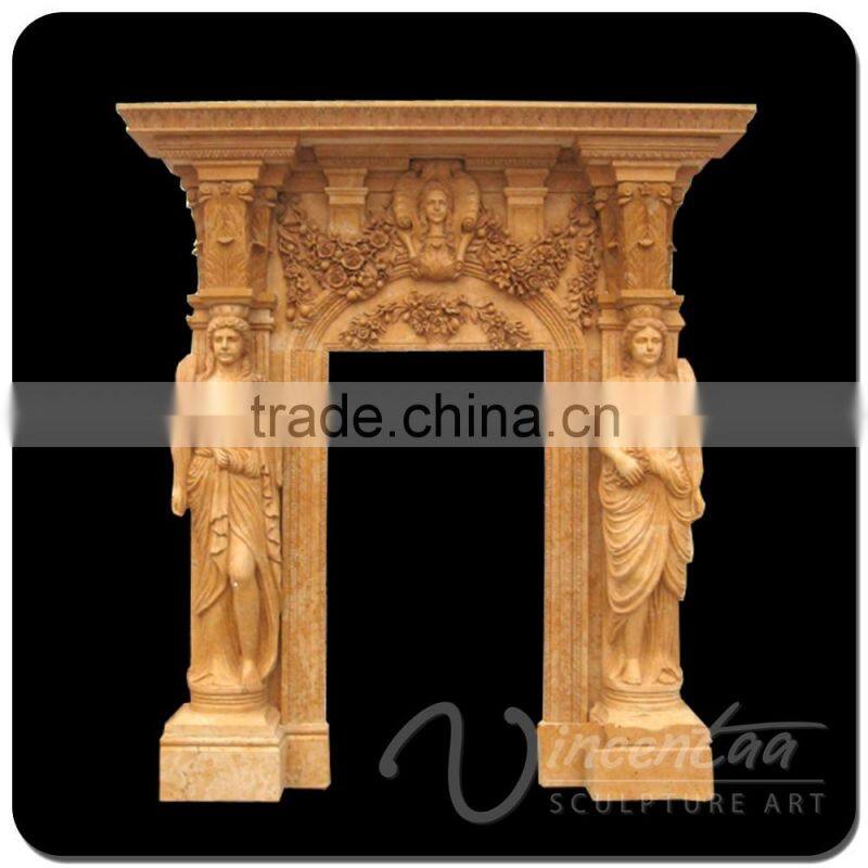 china stone carving home figure decoration archway sunset red door marble frame