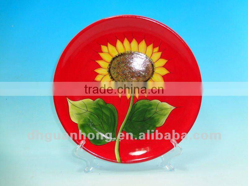 sunflower handpainted round ceramic plate