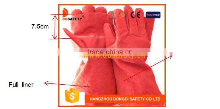 DDSAFETY Factory Direct New Product Red Cow Split Welding Gloves With 7.5cm Double Palm