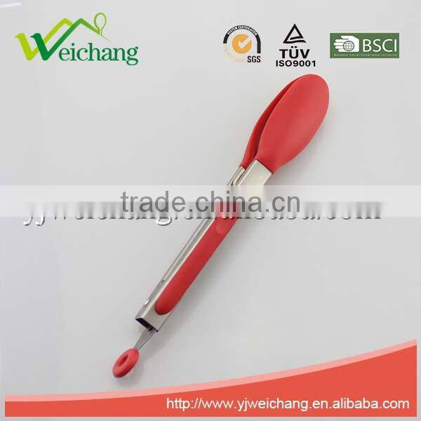 WCE12 Premium Comfort Stainless Steel Locking Kitchen Tongs Food Tongs with Heat Resistant Silicone Heads, Good Grip