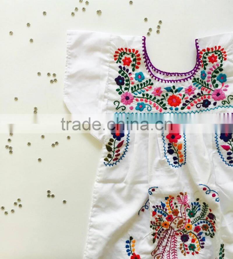 2016 Boho Hand Embroidery Design Cotton Dress For Baby Gril Kids Children Frock Dresses HSD5471