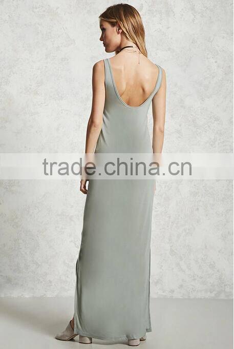 2017 Summer Women Scoop Neck Cami Dress Side Slits Maxi Tank Dress HSm9183
