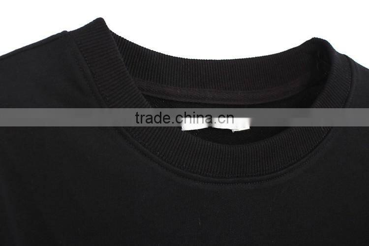 long sleeve pure color curved hem black pullover no hood blank sweatshirt crewneck women custom with two zips on the sleeve