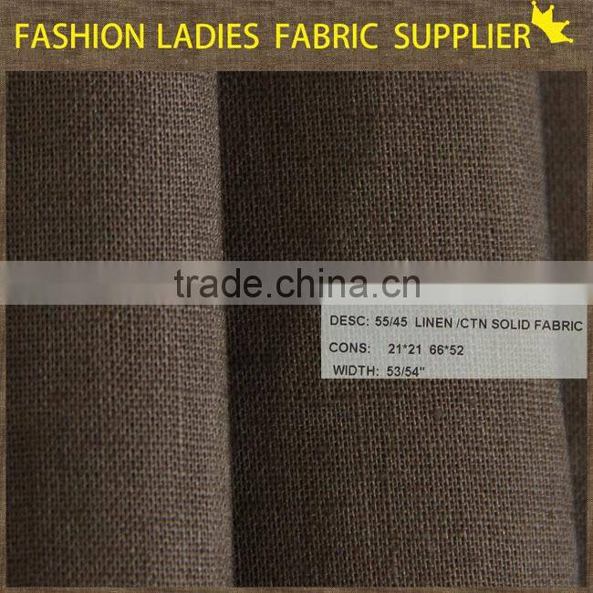 manufactory to produce high and good handfeel solid one plain weave 55 linen 45 cotton fabric