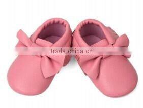 Wholesale baby shoes 100% genuine leather baby moccasins with knot bow