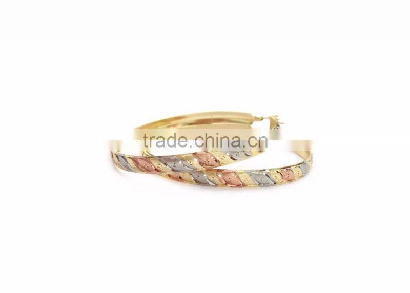 Three Tone Brass Bangle Hoop Earrings